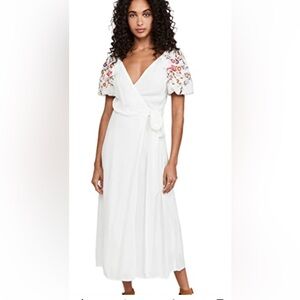 Never Fully Dressed White Midi Dress with Floral Accents